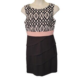 Connected Apparel Sleeveless Black White Geometric Dress Pink Band 14 Sheath‎